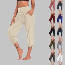 Women's Casual High Waist 3/4 Pants Leggings Gym Sporty Yoga Pocket Pants Trousers