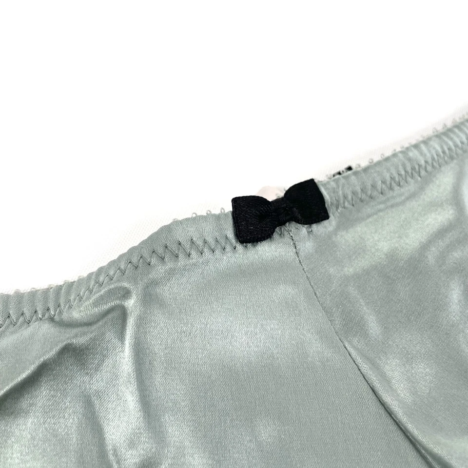 Elle Macpherson Thong Size M Sage Green Black Floral Lace Trim Silk Blend New - Image 4 of 4