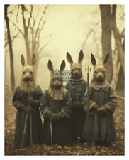CREEPY HALLOWEEN CHILDREN IN EASTER BUNNY CULT SCARY 8X10 FANTASY PHOTO