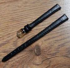 10mm VINTAGE APOLLO CLASSIQUE CROC GRAIN LEATHER BLACK LONG WATCH STRAP GOLD BUC