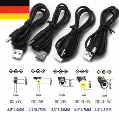 USB A Stecker auf 2.0 2.5 3.5 4.0 5.5mm Stecker 5V DC Ladegerät Netzkabel