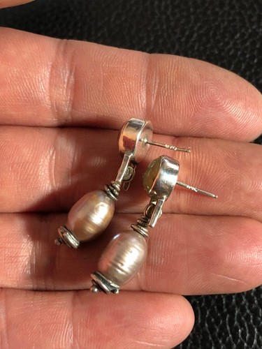 Sterling Silver Mauve Pink Freshwater Pearl Earrings + Rutilated Quartz 925 7345 - 第 4/7 張圖片