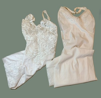 Vtg Vanity Fair White Nylon Lace Full Dress Slips Coquette Fairy Sz 40 LOT 2