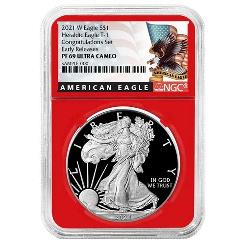 2021-W $1 1-oz T-1 Proof American Silver Eagle Congratulations Set NGC PF69UC