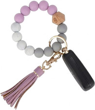 Key Ring Bracelet Car Keychain Holder Wristlet Silicone Women Beaded Bangle Chai