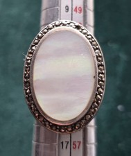 vintage sterling silver mother of pearl and marcasite ring Size 6.75