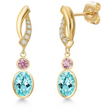 14K Yellow Gold Blue Apatite and Pink Lab Grown Diamond and Lab Grown Diamond