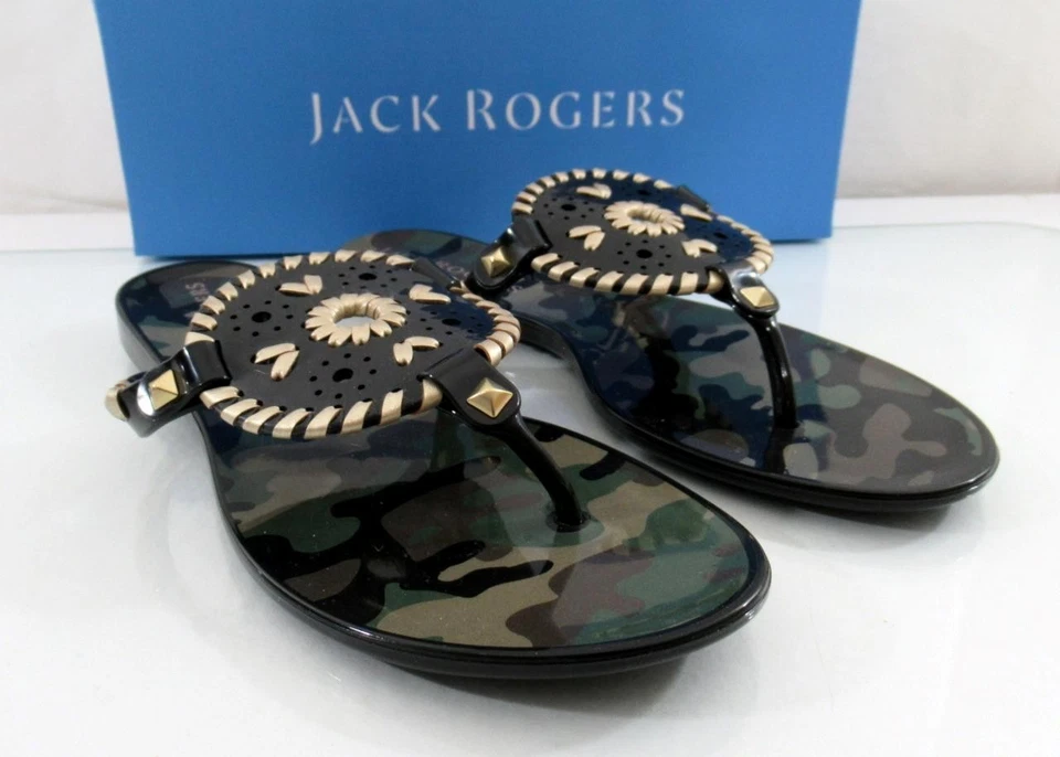 Jack Rogers Georgica Jelly Flip Flop Thong Sandals Camo / Black / Gold Size 7 - Image 3 of 4