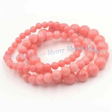 Natural 4/6/8mm Pink Coral Gemstone Round Smooth Beads Stretch Bracelet 8 in