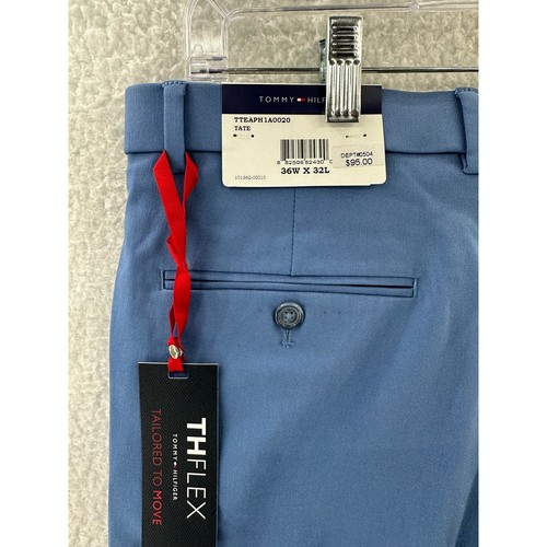TOMMY HILFIGER Mens Blue Flat Front, Straight Leg Stretch Pants, 36Wx32L - Picture 3 of 9