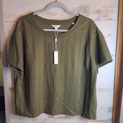 NWT Max Studio Womens Short Sleeve Olive Green Textured Top Large