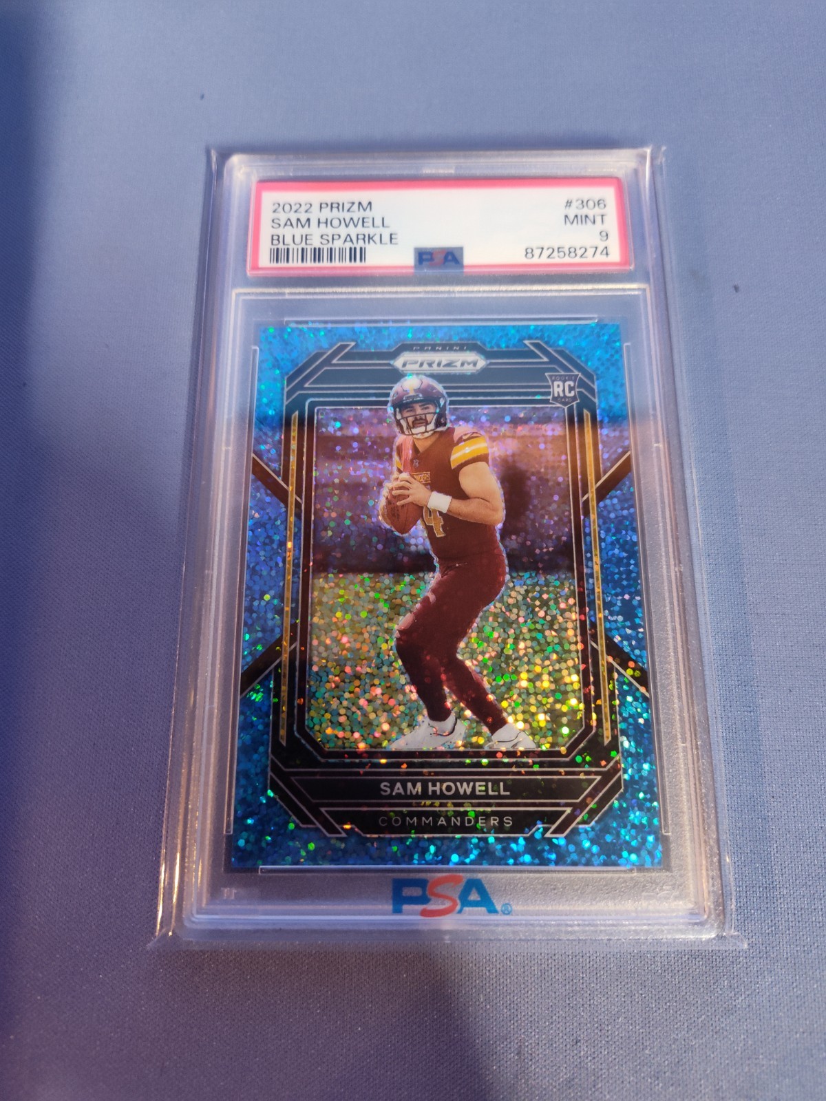 Sam Howell 2022 Panini Prizm Blue Sparkle Parallel /96 Rookie RC #306 PSA 10 🔥