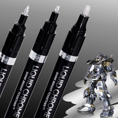 3pk Permanent Liquid Chrome Paint Pens Mirror Finish for Metal Plastic, Superb