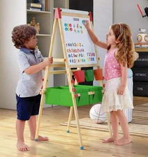 Wooden Kid's Easel w/ Paper Roll Double Side Multiple-use Magnetic Whiteboard
