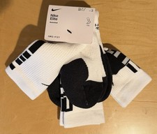 Nike Elite Boys Basketball Crew Socks White Black 3-Pack Size 5Y-7Y / Wmns 6-10