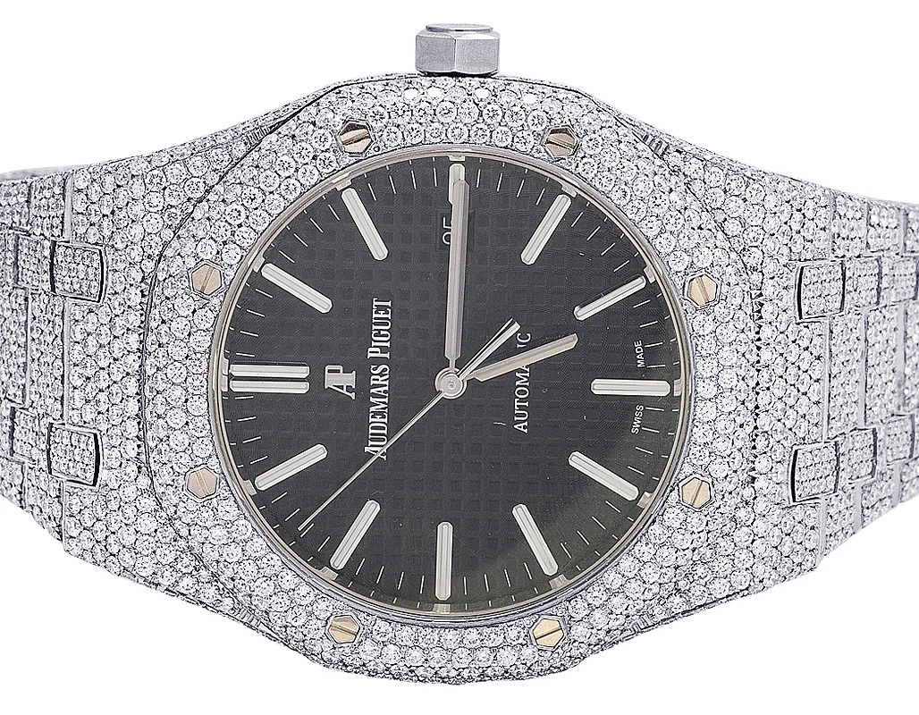 Audemars Piguet — Mens 41MM Audemars Piguet Royal Oak Stainless Steel VS Diamond Watch 31.5 Ct