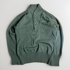 Vintage Military GI Brown Henley Sweater Mens Medium Wooly Knit Acrylic Pullover