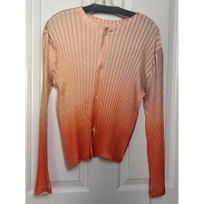 NWT ISSEY MIYAKE Ombre Pleated Button-Up Cardigan in Peach to Coral size 2/M