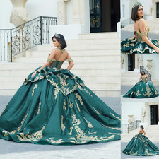Luxury Gold Appliques Quinceanera Dress Beaded Tiered Ball Gown Sweet 15 Dresses