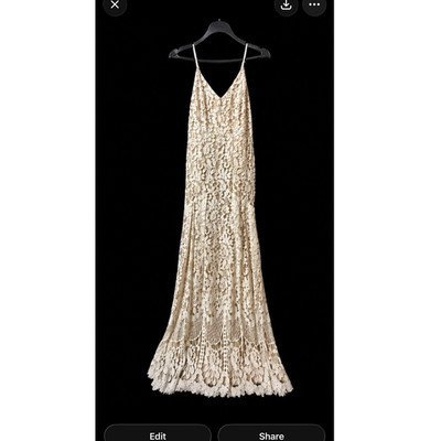 NWT-Lulus Ivory Lace Sleeveless V Neck Full-Length Boho Column Dress Size L