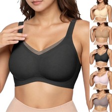 Solid Color  No Steel Buckle V Neck Mesh Comfortable And Soft Support Bra