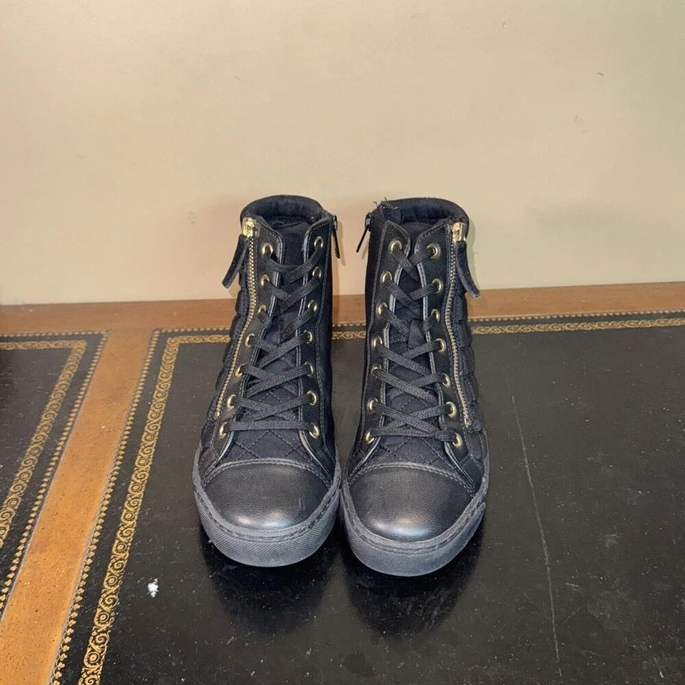 ALDO Conde-36 Negro Dorado Acolchado Cremallera Lateral Encaje Mujer’s Talla 7.5 Foto 2 de 4