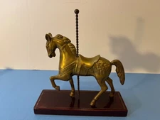 Beautiful Brass Vintage Carousel Horse On Wood Base Figurine Sculpture