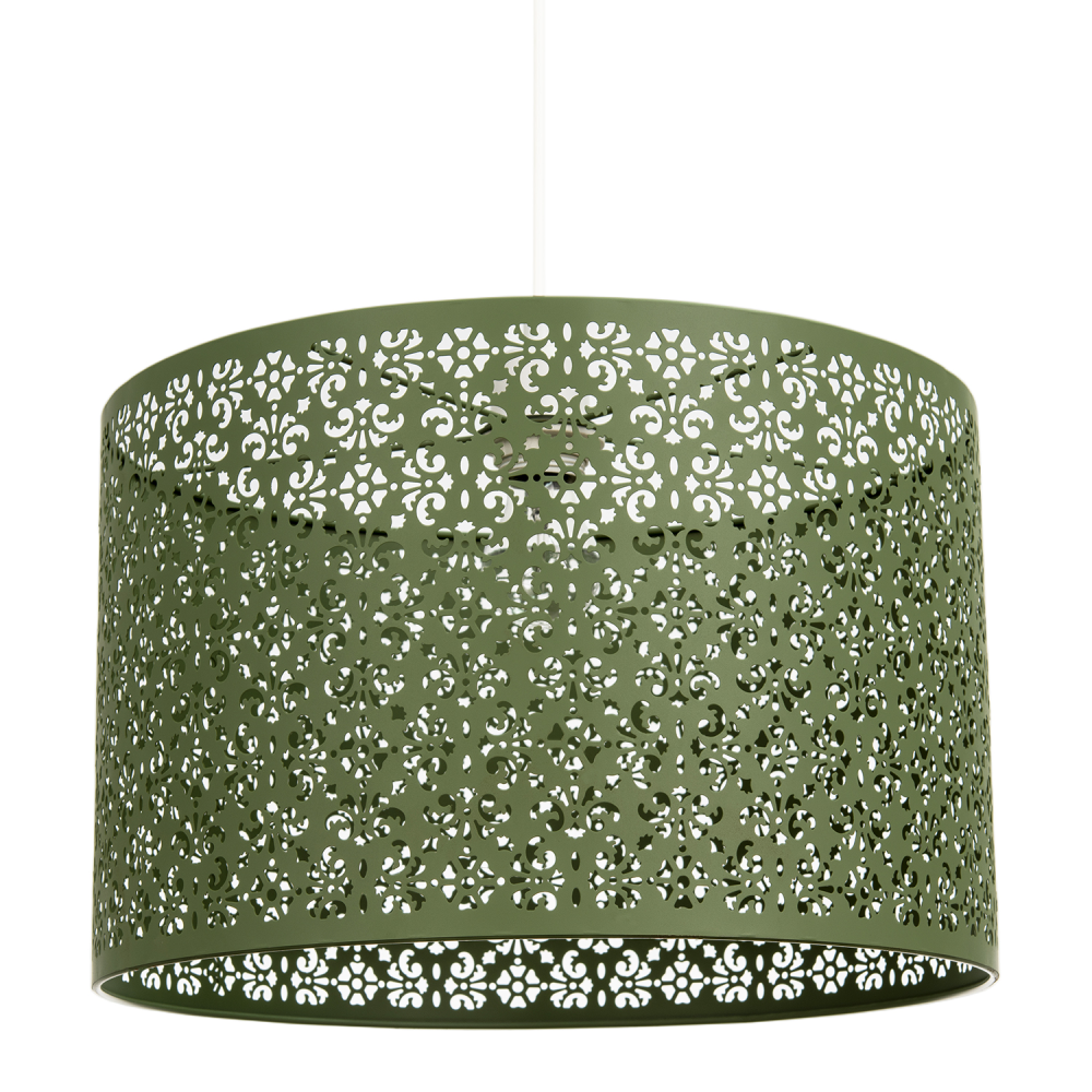 Moroccan Designed Large Olive Metal Pendant Shade with Floral Decor by Happy ...
