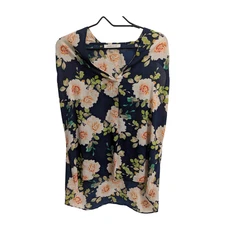 Rose + Olive XL Navy Floral Sleeveless Blouse Tunic Top Spring Summer Casual