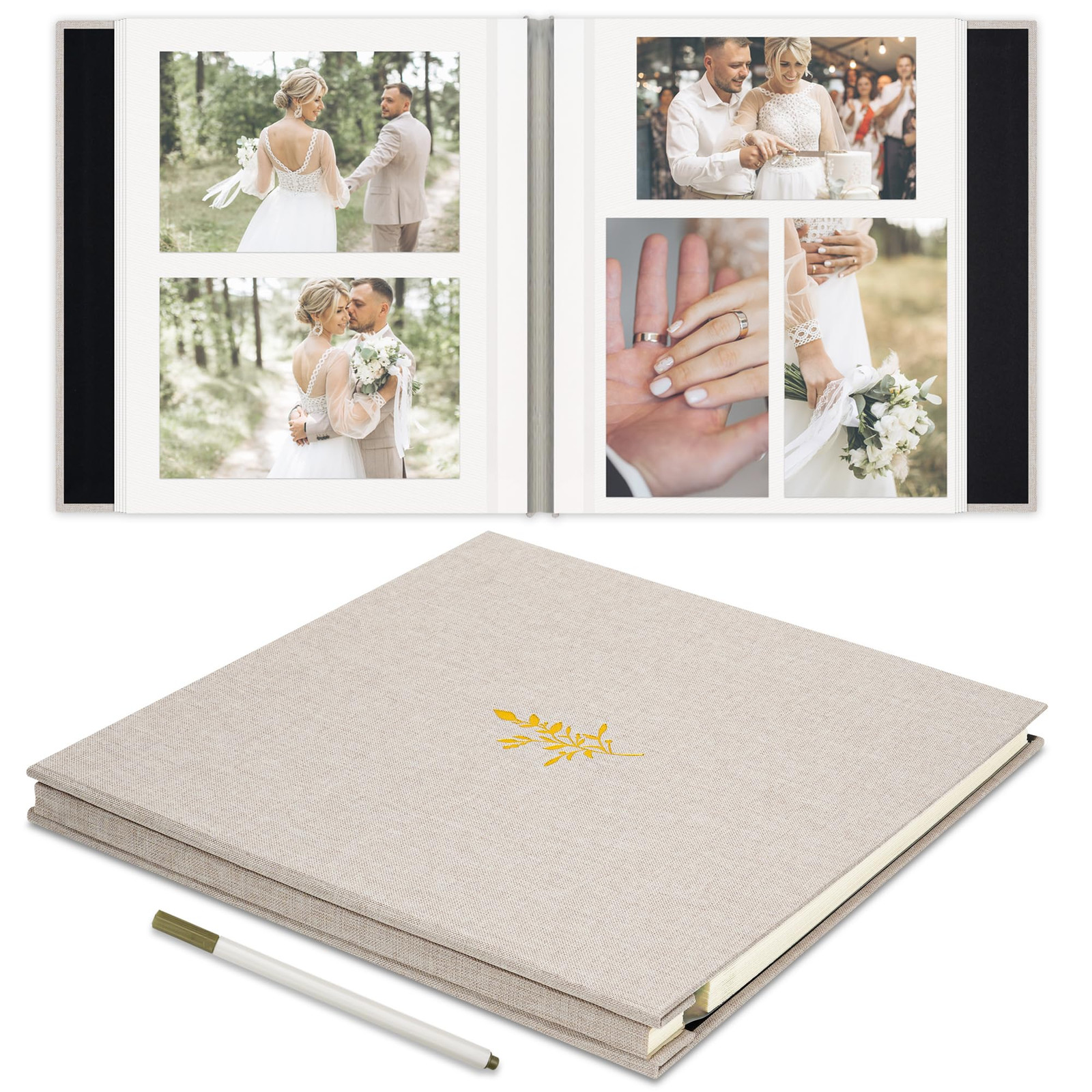 Self Adhesive Photo Album, Beige Scrapbook Album with DIY 40 Blank Pages, Wed...