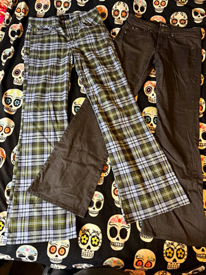 Vintage Y2K LEI Pants Bundle Lot of 2 Plaid Green Blue Flare Low Rise Size 5