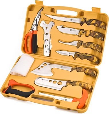 12PC Hunting Deer Knife Set Handle Field Dressing Kit Butcher Game Processor Set