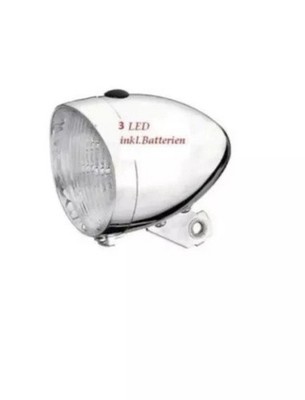 Retro LED Scheinwerfer Fahrrad Licht vorne Frontlicht mit Chrom Look und Batt...