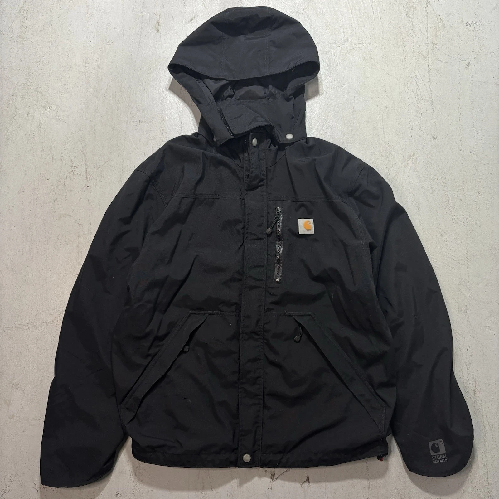 Mens Carhartt Storm Defender Rain Weather Full Zip Hooded Workwear Jacket Size M