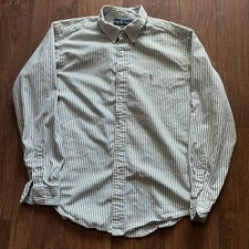 Ralph Lauren Button Down Shirt Mens XL White Green Vertical Stripes - Summer Vtg