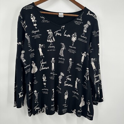 Jess Jane Tee Shirt Top Womens Large Black Fashion Glamour Diva Art Casual