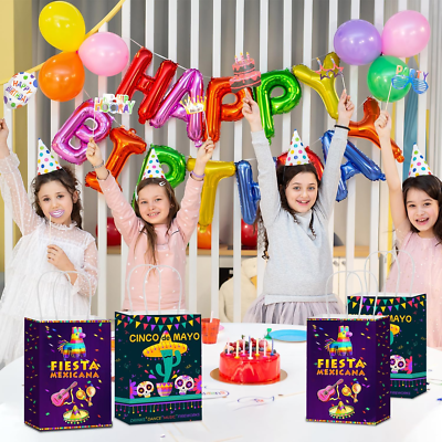 LAIAMER 20-Pack Fiesta Party Favor Bags – Cinco De Mayo Mexican Themed Goodie Bags With Handles