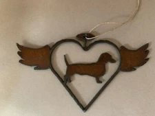 Cut Metal Ornament of a Dachshund Dog with Winged Heart – 25066