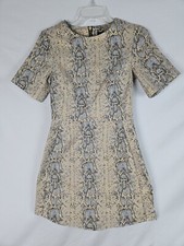 NWOT! Topshop Gold Crinkle Snake Print Mini Dress Sz 2 Short Sleeves A Line 