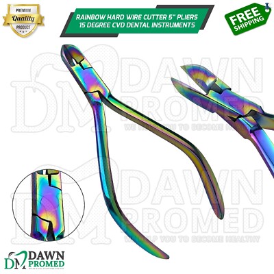 Rainbow Hard Wire Cutter 5'' Pliers 15 Degree CVD Dental Orthodontic German Grade