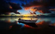 Landscape nature boat sunset calm clouds horizon sky Custom Gaming Mat Desk