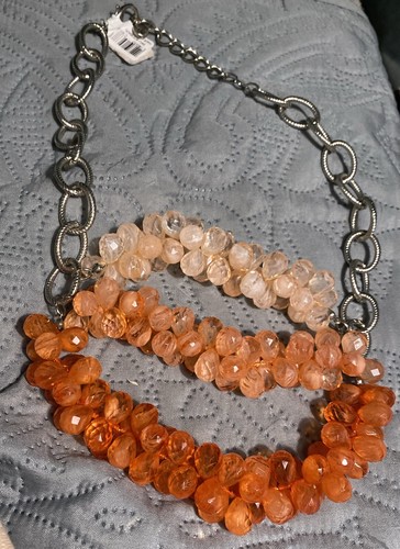 Loft Ombre Coral Silver Tone Chain Statement Necklace NWT - Picture 6 of 6