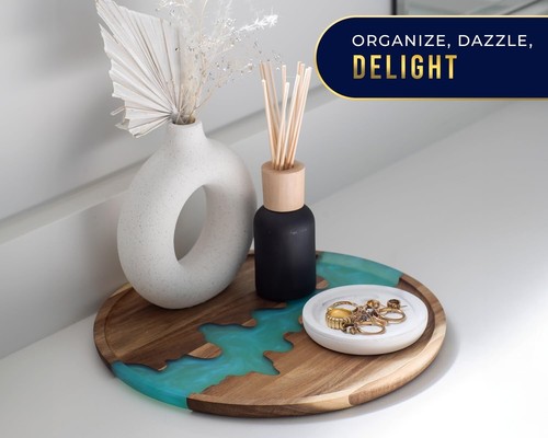 Versatile Round Blue Resin Serving Tray - Ideal for Appetizers, Decor & Gifts - Picture 6 of 9