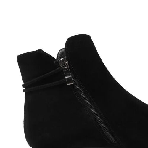 Women's Ankle Boot Low Heel Short Boots Zipper Booties Round Toe Casual Footwear - Picture 7 of 24