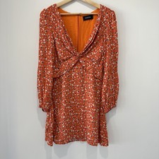 MINKPINK Dress Size Medium Red Floral Lined Back Elastic Cuffs EUC