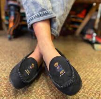 RALPH LAUREN Polo Bear Memory Foam Sherpa Slippers Moccasins