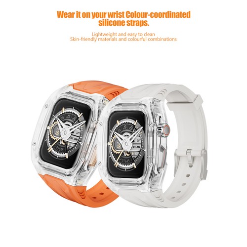 Clear Glacier Case Rubber Band Silicone Strap For Apple Watch 9 8 7 6 5 44/45mm - 第 1/48 張圖片