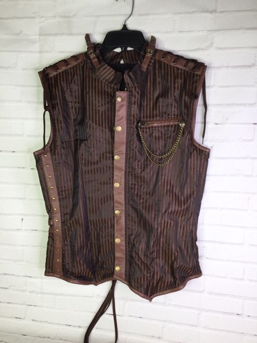 Charmian Spiral Steel Boned Victorian Steampunk Gothic Waistcoat Vest Men's 3XL