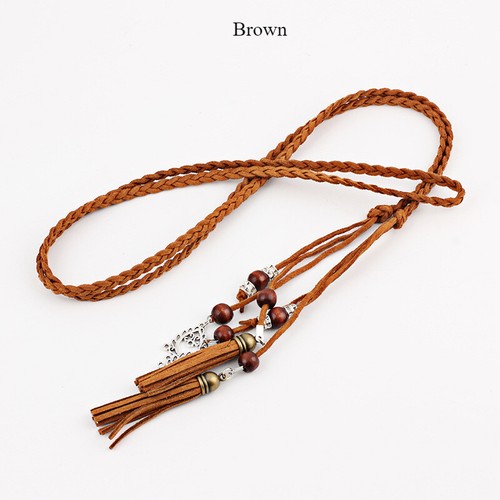 Vintage Wooden Beads Braided Belt Tassel Waist Rope Bohemian Hippie For Dress - Picture 16 of 17