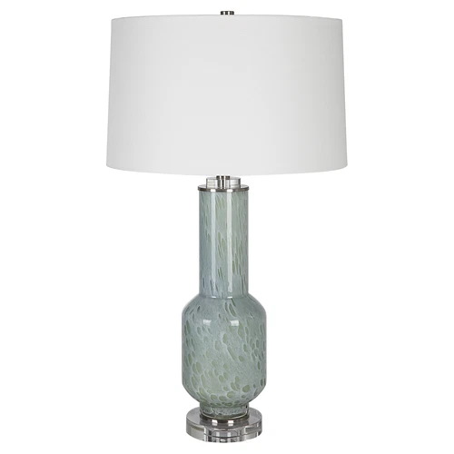 Contemporary Aqua Blue Gray Bubble Glass Table Lamp 30 in Clear Crystal Modern - Picture 4 of 6